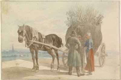 Camponeses austríacos com um cavalo e uma carroça, com vista para Viena ao longe de Johann Adam Klein