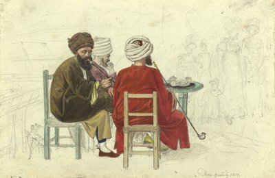 Três turcos (ou gregos) sentados à volta de uma mesa no café Augustini, na Rotenturmbastei de Johann Adam Klein