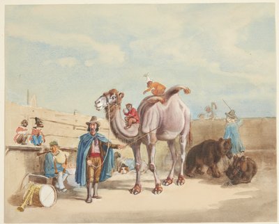 Um domador de animais com camelo, macacos, ursos etc. de Johann Adam Klein
