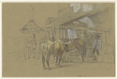 Bois e um cavalo no ferrador de Johann Adam Klein