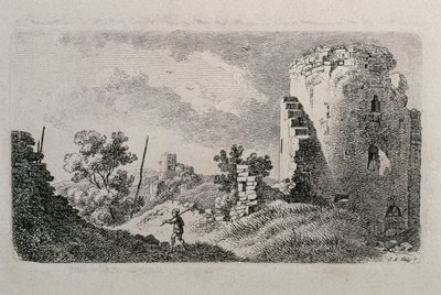 Castelo em ruínas com um homem de Johann Adam Klein