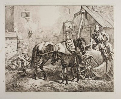 Carrinho de bagagem russo à porta de uma casa de Johann Adam Klein