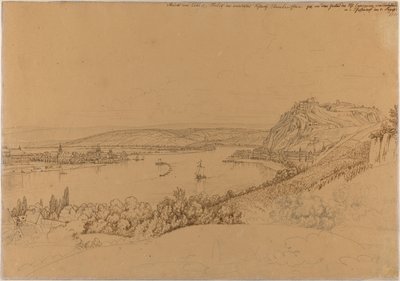 Vista de Koblenz com o Reno e a fortaleza Ehrenbreitstein (frente); vista do castelo de Heidelberg (verso) de Johann Adam Klein