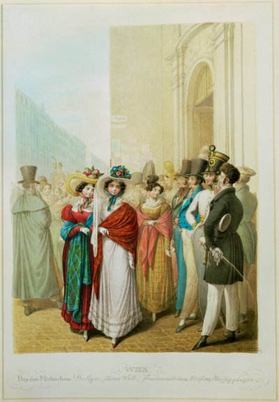 Em São Miguel, donzelas alegres, músicos ... (gravura) de Johann Adolph Opitz