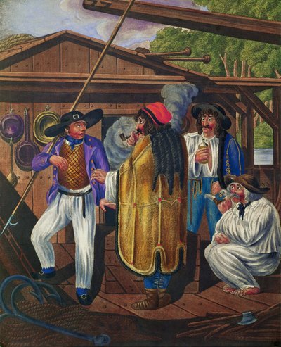 Cocheiro e marinheiros num barco do Danúbio, de uma série de tipos vienenses ... de Johann Adolph Opitz