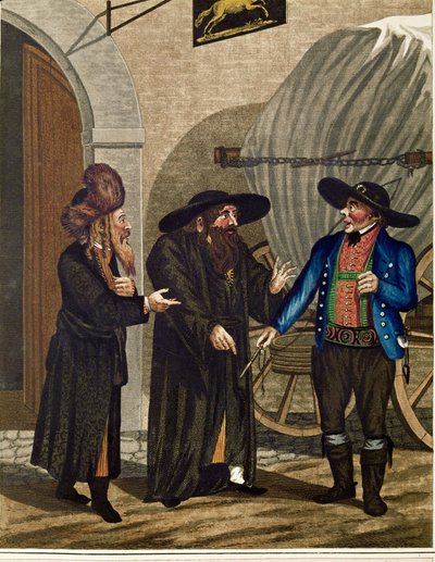 Judeus polacos e cocheiro, de uma série de Tipos vienenses ... de Johann Adolph Opitz