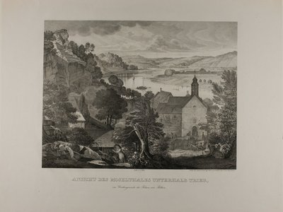 Vista do vale do Mosel abaixo de Trier com as rochas de Pallien em primeiro plano de Johann Anton Alban Ramboux