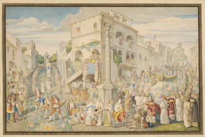 Festa vulgarmente chamada Infiorata durante a oitava do Corpo de Deus em Genzano de Johann Anton Ramboux