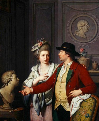 Samuel Nahl mostra à sua noiva um busto do seu irmão de Johann August the Younger Nahl