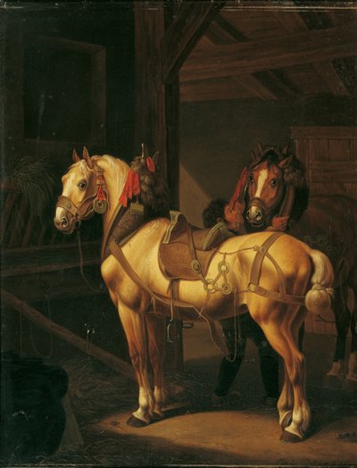 Dois cavalos de tração no estábulo de Johann Baptist Michael Dallinger von Dalling