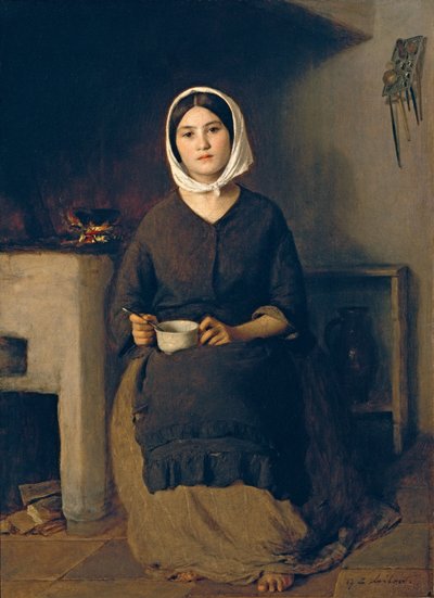 Mulher sentada numa cozinha camponesa de Johann Baptist Reiter