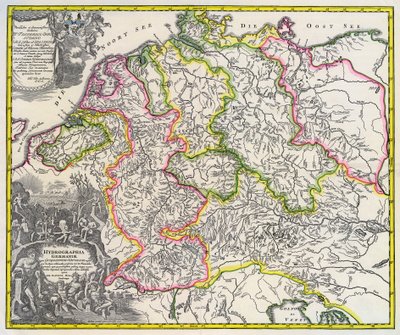 Mapa hidrográfico da Alemanha, por volta de 1720 (gravura) de Johann Baptista Homann