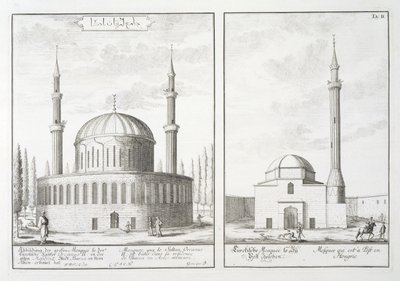 Vista de uma mesquita em Bursa e uma mesquita na Hungria, de &39;Architectural Design&39;, 1721 de Johann Bernhard Fischer von Erlach