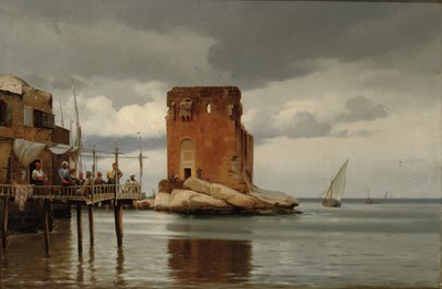 Ved toldboden em Beirute. Cena de um porto com portagem, Beirute de Johann Carl Neumann