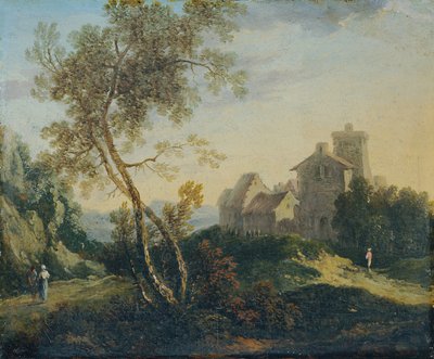 Paisagem ideal com árvores e aldeia fortificada (The Evening) de Johann Christian Brand