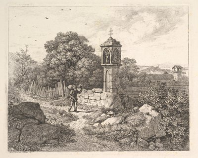 Um camponês cumprimentando a estátua de Maria, 1817. de Johann Christian Erhard
