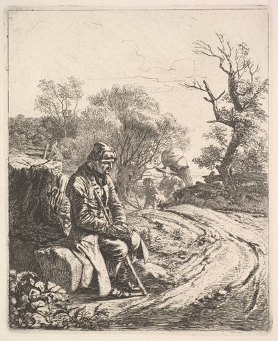 Um velhote sentado à beira da estrada, 1818. de Johann Christian Erhard