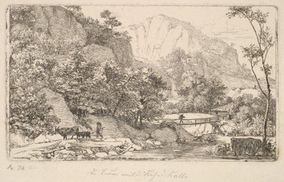 Camponês com vaca e bezerro, em Unterberg, perto de Berchtesgaden, 1818. de Johann Christian Erhard