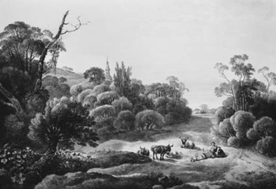 Paisagem com casal de gado e pastor de Johann Christian Klengel