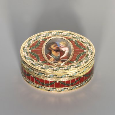 Caixa de rapé, Dresden, c.1775-80, a miniatura de Genebra, c.1800 (pedra dura Saxon, ouro e esmalte) de Johann Christian Neuber
