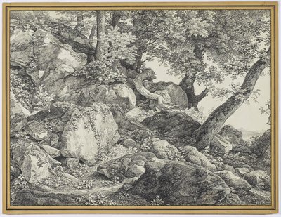 No Parque do Palazzo Chigi, Ariccia, 1818 (grafite e giz preto sobre papel) de Johann Christian Reinhardt