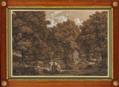 Paisagem arcádica com três figuras junto a um lago de Johann Christian Reinhart