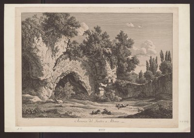 Vista do teatro em Albano (Pastor com ovelhas entre ruínas) de Johann Christian Reinhart