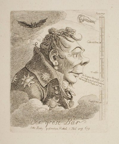«O grande urso», caricatura do conde russo Mattweff (possivelmente o pintor Fyodor Matveyev) de Johann Christian Reinhart