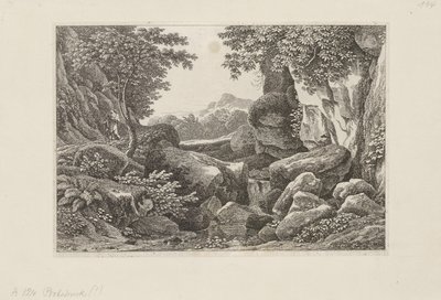 Paisagem rochosa com um pastor a caminhar à esquerda de Johann Christian Reinhart