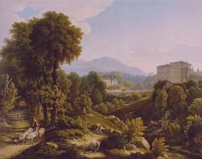 Alemão: Paisagem com vista para o Palazzo Chigi em Ariccia. de Johann Christian Reinhart