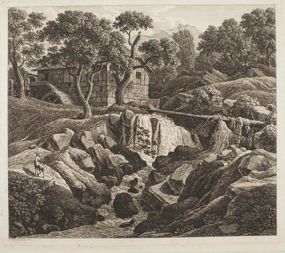 Paisagem com roda de moinho de Johann Christian Reinhart