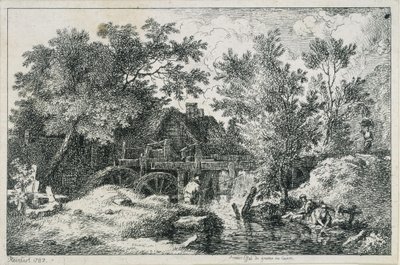 Paisagem com moinho de água (primeira tentativa de gravura em cobre) de Johann Christian Reinhart