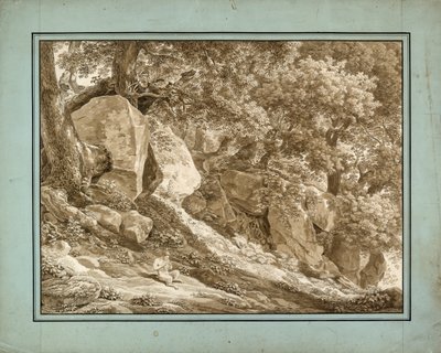 Paisagem rochosa com Pan tocando sua flauta de Johann Christian Reinhart