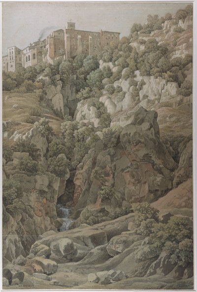 O convento beneditino de Santa Escolástica, perto de Subiaco, nas montanhas de Sabine, 1797. de Johann Christian Reinhart