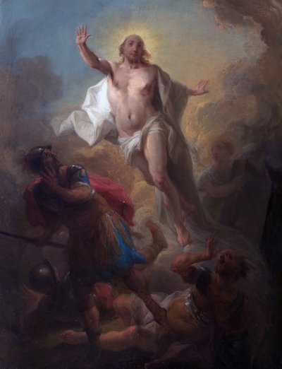 Cristo Ressuscitando do Túmulo e Soldados Romanos Fugindo (óleo a bordo) de Johann Christian Thomas (attr.to) Winck