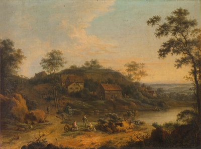 Paisagem montanhosa com quintas de Johann Christian Vollerdt or Vollaert