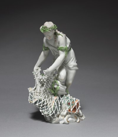 Fisherwoman, fabricante Ludwigsburg Porcelain Factory, Alemanha, c.1765 (porcelana com esmalte e decoração dourada) de Johann Christian Wilhelm Beyer