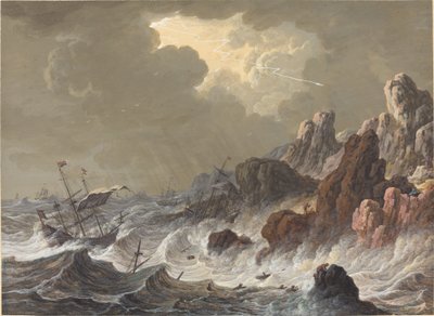 Navios lançados pela tempestade naufragaram em uma costa rochosa de Johann Christoph Dietzsch