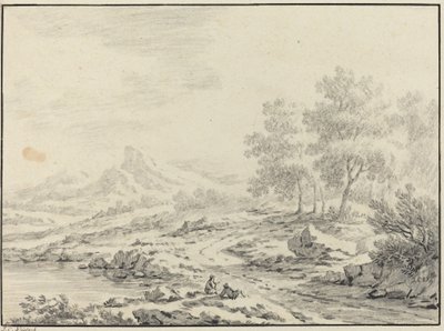 Dois homens descansando perto de um lago. de Johann Christoph Dietzsch