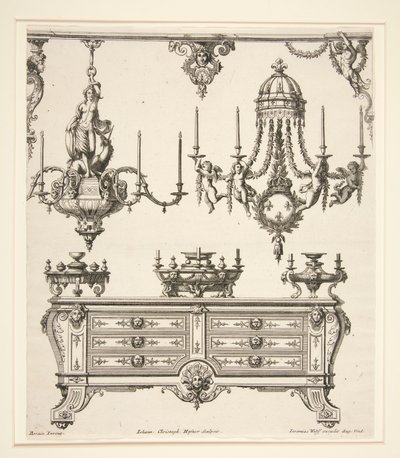 Folha de Commodes et Lustres de Johann Christoph Hafner