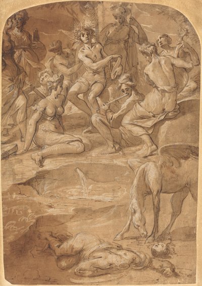 Apolo e as musas no Monte Parnaso de Johann Christoph Storer