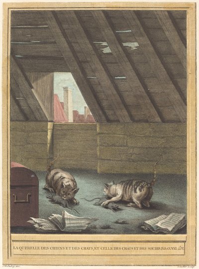 A Briga de Gatos e Cachorros, e a de Gatos e Ratos de Johann Christoph Teucher after Jean Baptiste Oudry