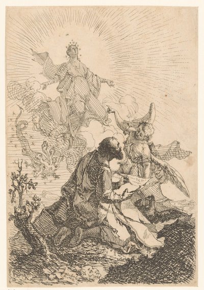 João tem uma visão em Patmos em que a Virgem matando o dragão de sete cabeças de Johann Cimbal