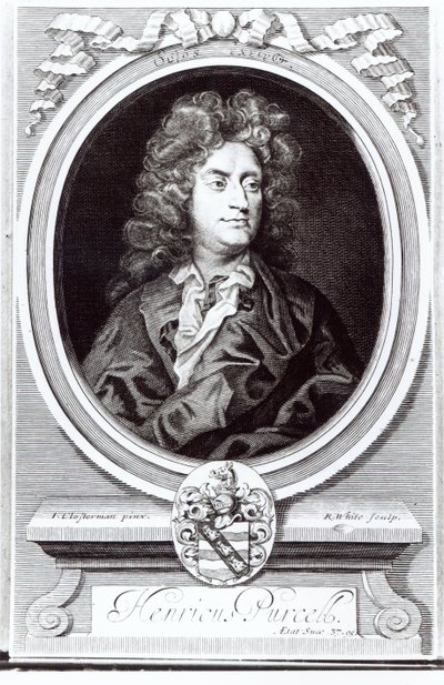 Retrato de Henry Purcell (1659-95), compositor inglês, gravado por R. White, 1695 de Johann Closterman