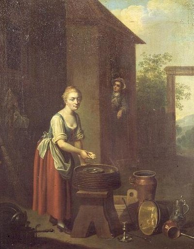 Uma empregada a lavar pratos num quintal de Johann Daniel Bager