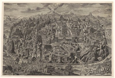 Mapa geral em vista panorâmica de Jerusalém com representações da Paixão de Cristo de Johann Daniel Herz (I)