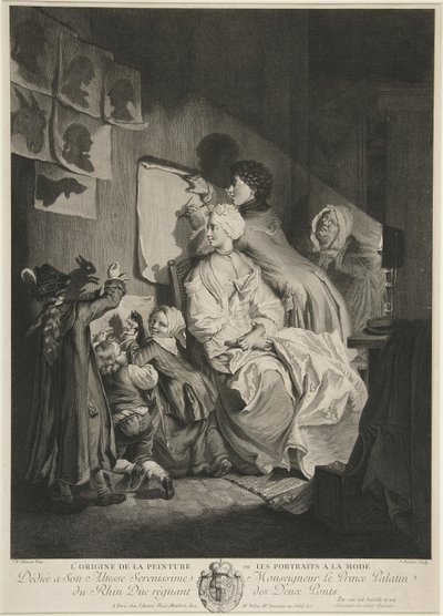 A origem da pintura, ou retratos na moda; pub. 1767 de Johann Eleazar Schenau