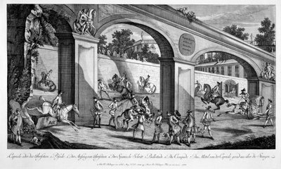 Cavalos de treinamento para o dever de cavalaria, de &39;Le Nouveau Manege&39;, 1776 de Johann Elias Ridinger or Riedinger