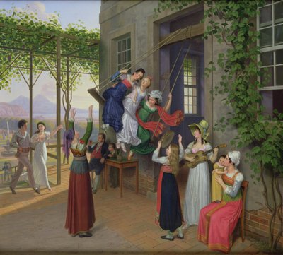 Jovens jogando em um balanço em um jardim perto de Nápoles, 1823 de Johann Erdmann Hummel