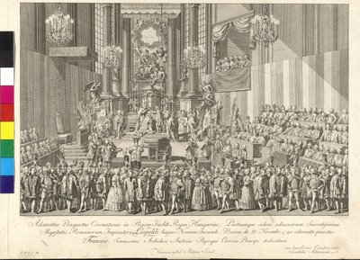 Coroação do imperador Leopoldo II ao rei da Hungria em Bratislava, em 15 de novembro de 1790 (gravura em cobre) de Johann Ernst Mansfeld